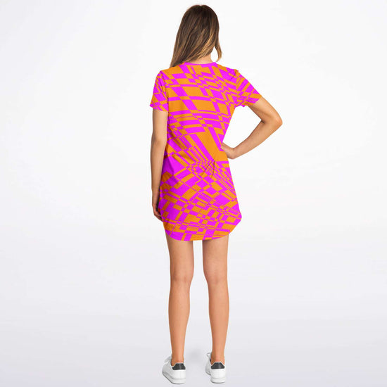 Fuchsia & Orange Warp T Shirt Dress