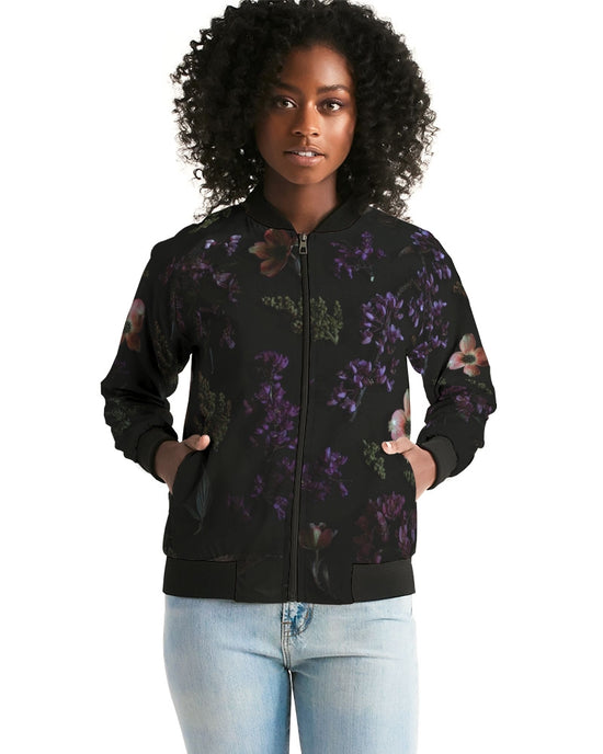 Load image into Gallery viewer, Black Floral Women&amp;#39;s Bomber Jacket
