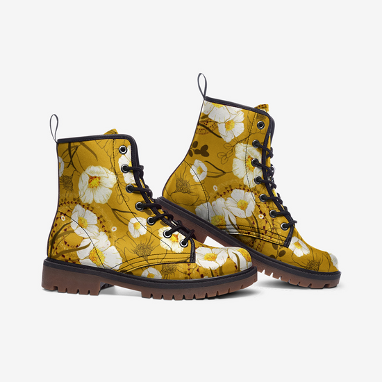 Load image into Gallery viewer, Yellow Floral Lace Up Boots
