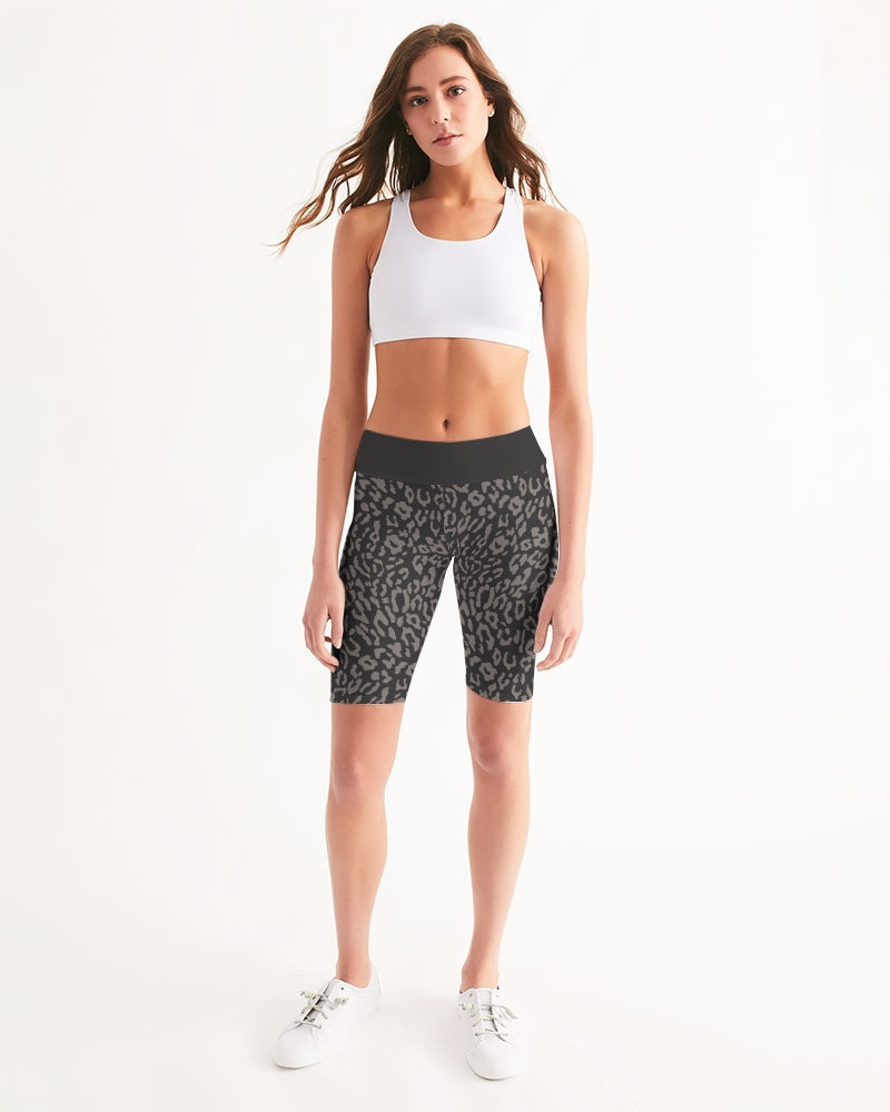 Leopard Pattern in Coal Women's Mid-Rise Bike Shorts