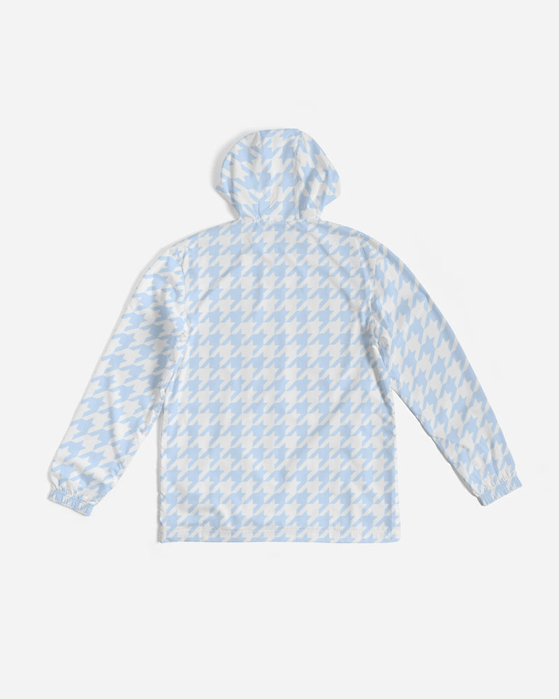 Baby Blue Large Houndstooth Men's Hooded Windbreaker Jacket