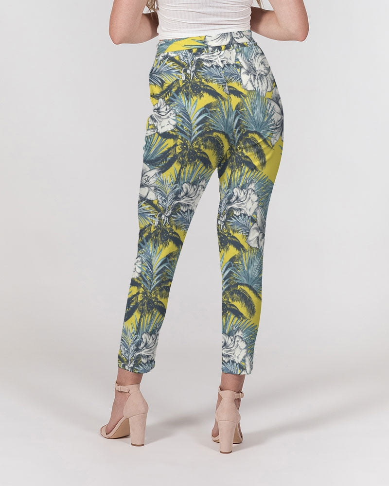 Yellow Tropics Women's Belted Tapered Pants