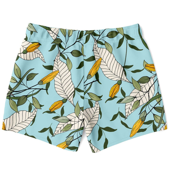 Yellow Flower Powder Blue Swim Shorts