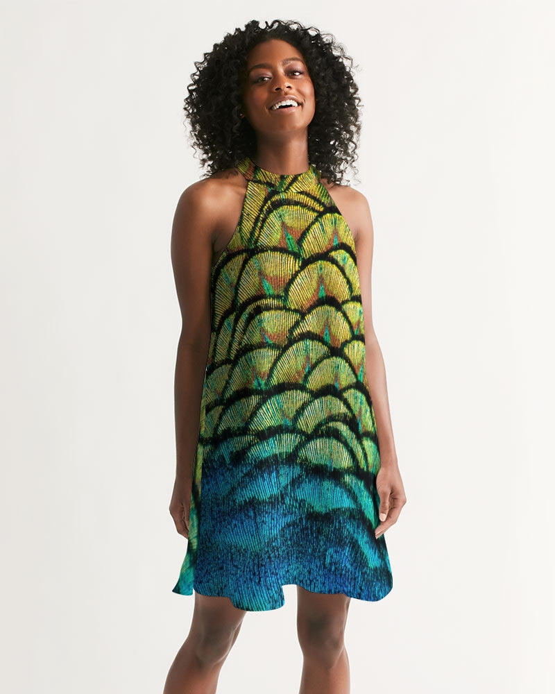 Load image into Gallery viewer, Vivid Peacock Women&amp;#39;s Halter Dress
