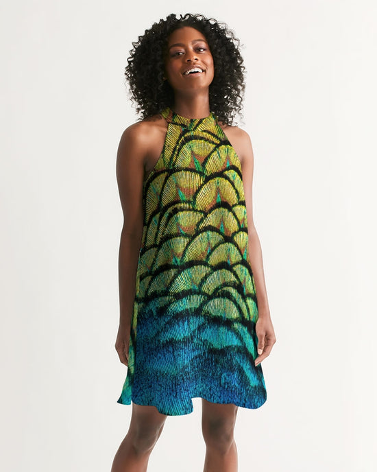 Vivid Peacock Women's Halter Dress