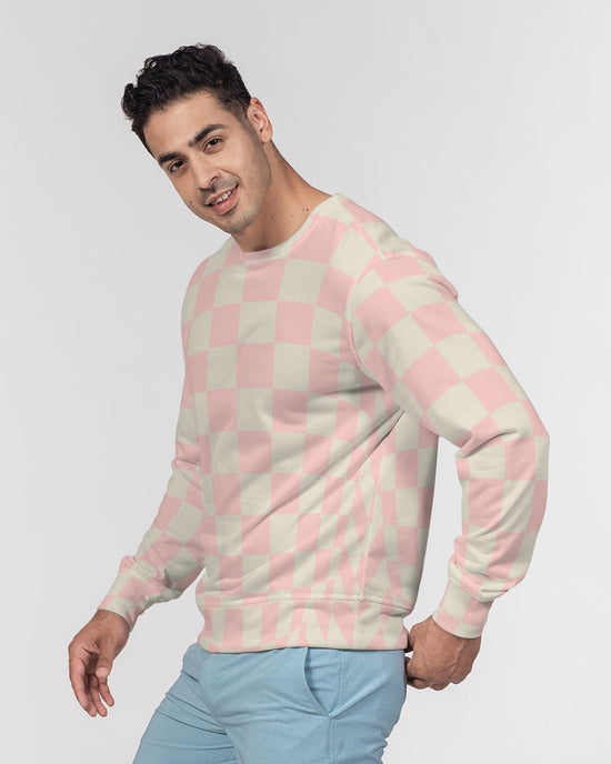 Pink Vanilla Check Men's French Terry Pullover Sweatshirt