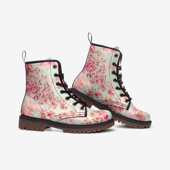 Mint Cherry Blossom Lace Up Boots