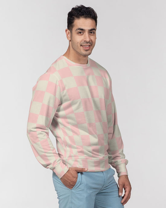 Pink Vanilla Check Men's French Terry Pullover Sweatshirt