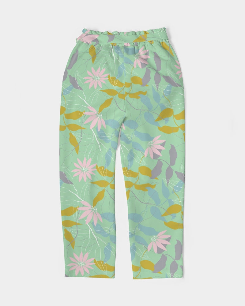 Green Tea Floral Women's Belted Tapered Pants