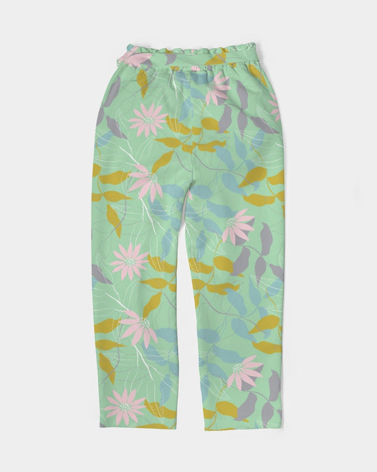 Green Tea Floral Women's Belted Tapered Pants