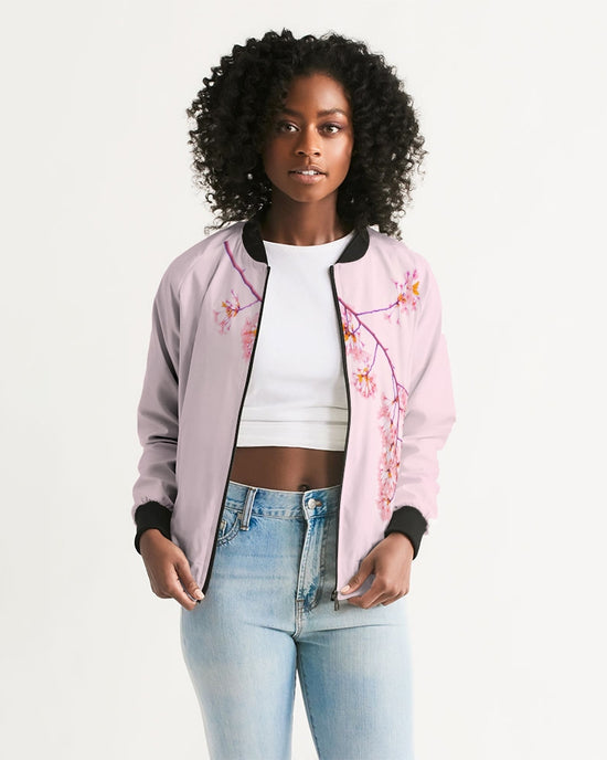 Load image into Gallery viewer, Pink Cherry Blossom Women&amp;#39;s Bomber Jacket
