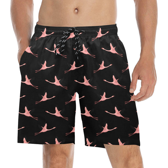 Flying Flamingos Black Board Shorts