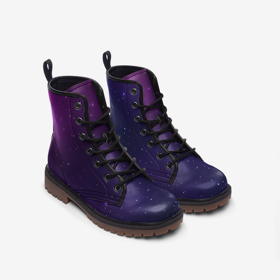Load image into Gallery viewer, Purple Galaxy Lace Up Boots
