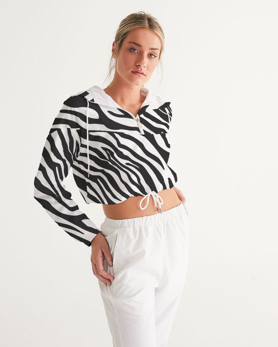 Zebra Print Women's Cropped Windbreaker