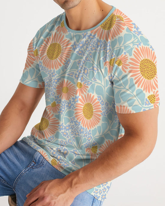 Retro Sunflowers Cyan Men's T Shirt