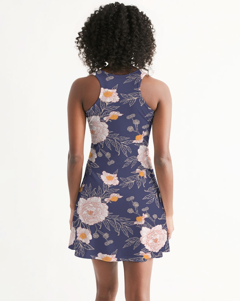 Orange Peonies Floral Orient Blue Women's Racerback Dress