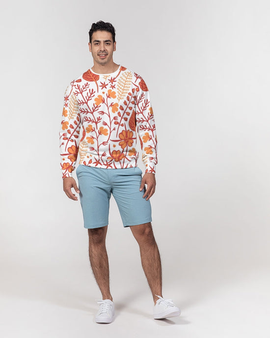 Orange Retro Garden Men's French Terry Pullover Sweatshirt