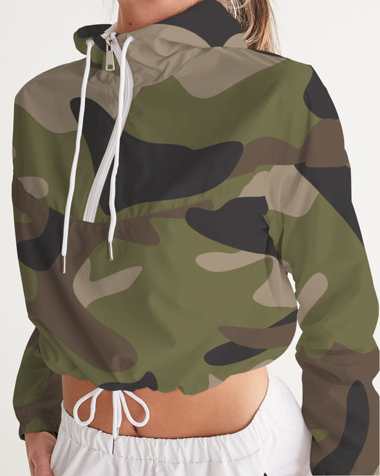 Woodland Camo Women's Cropped Windbreaker Jacket