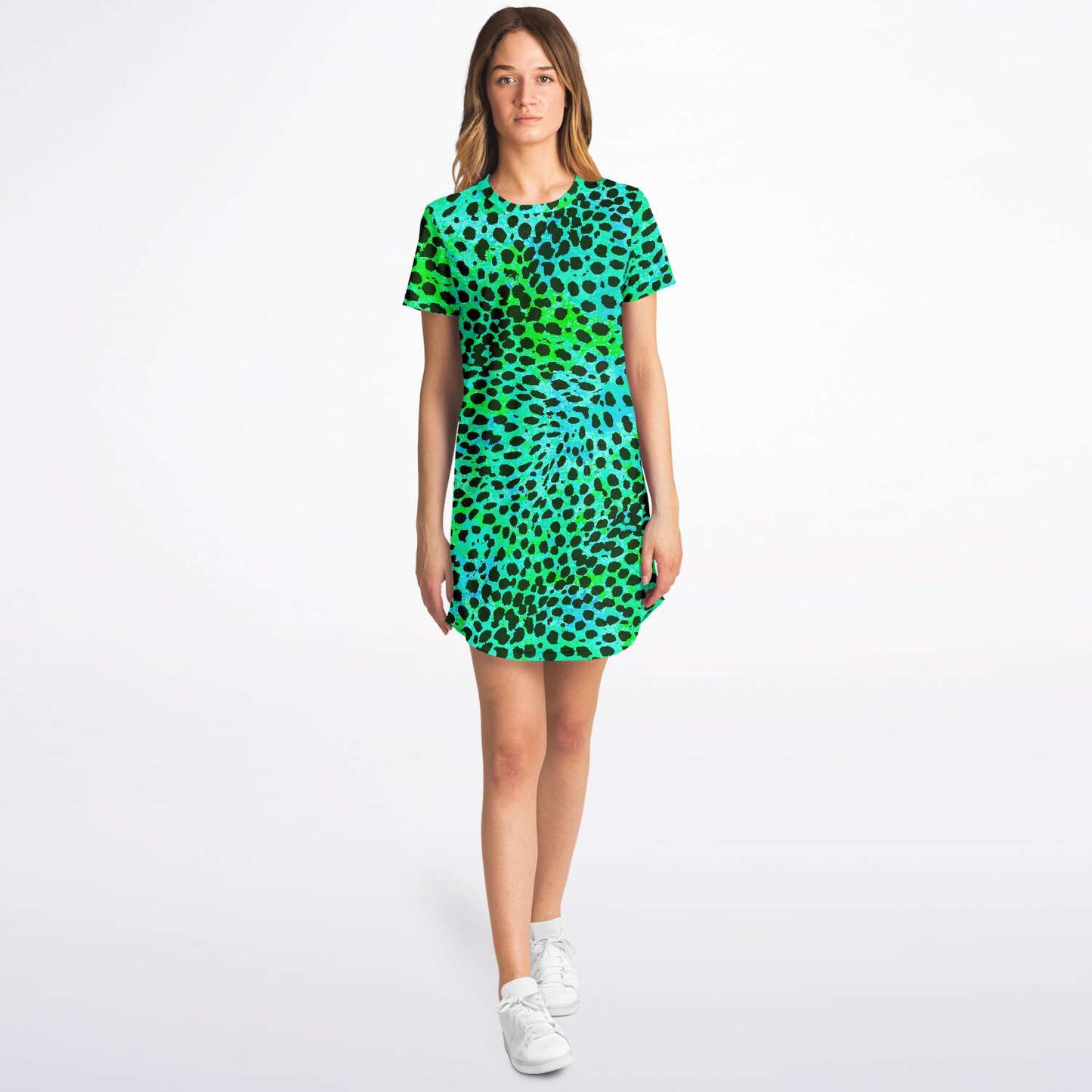 Load image into Gallery viewer, Neon Green Leopard T Shirt Dress
