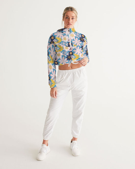 Blue Frisky Floral Women's Cropped Windbreaker