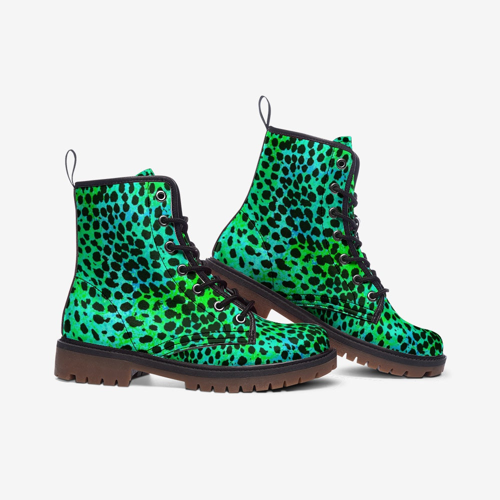 Load image into Gallery viewer, Neon Green Leopard Print Lace Up Boots
