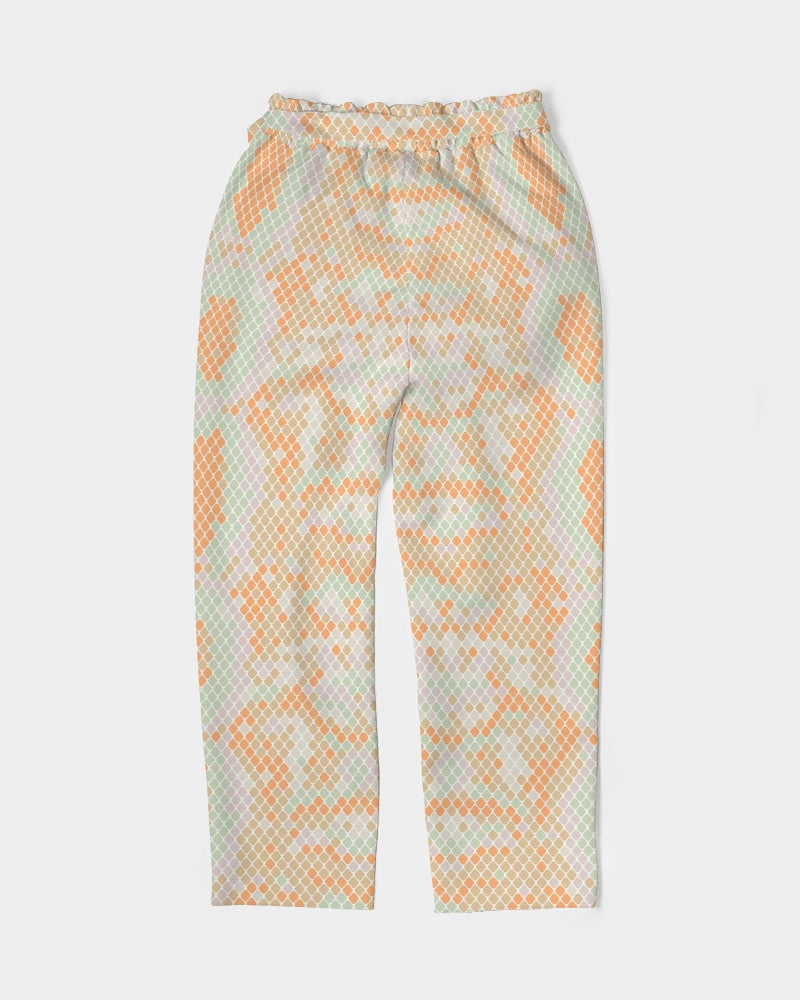 Green & Orange Snake Print Women's Belted Tapered Pants