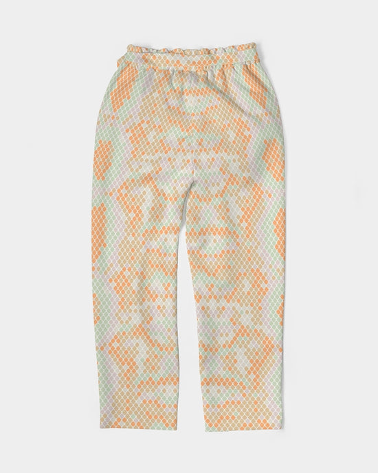 Green & Orange Snake Print Women's Belted Tapered Pants