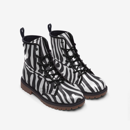 White Tiger Stripe Lace Up Boots
