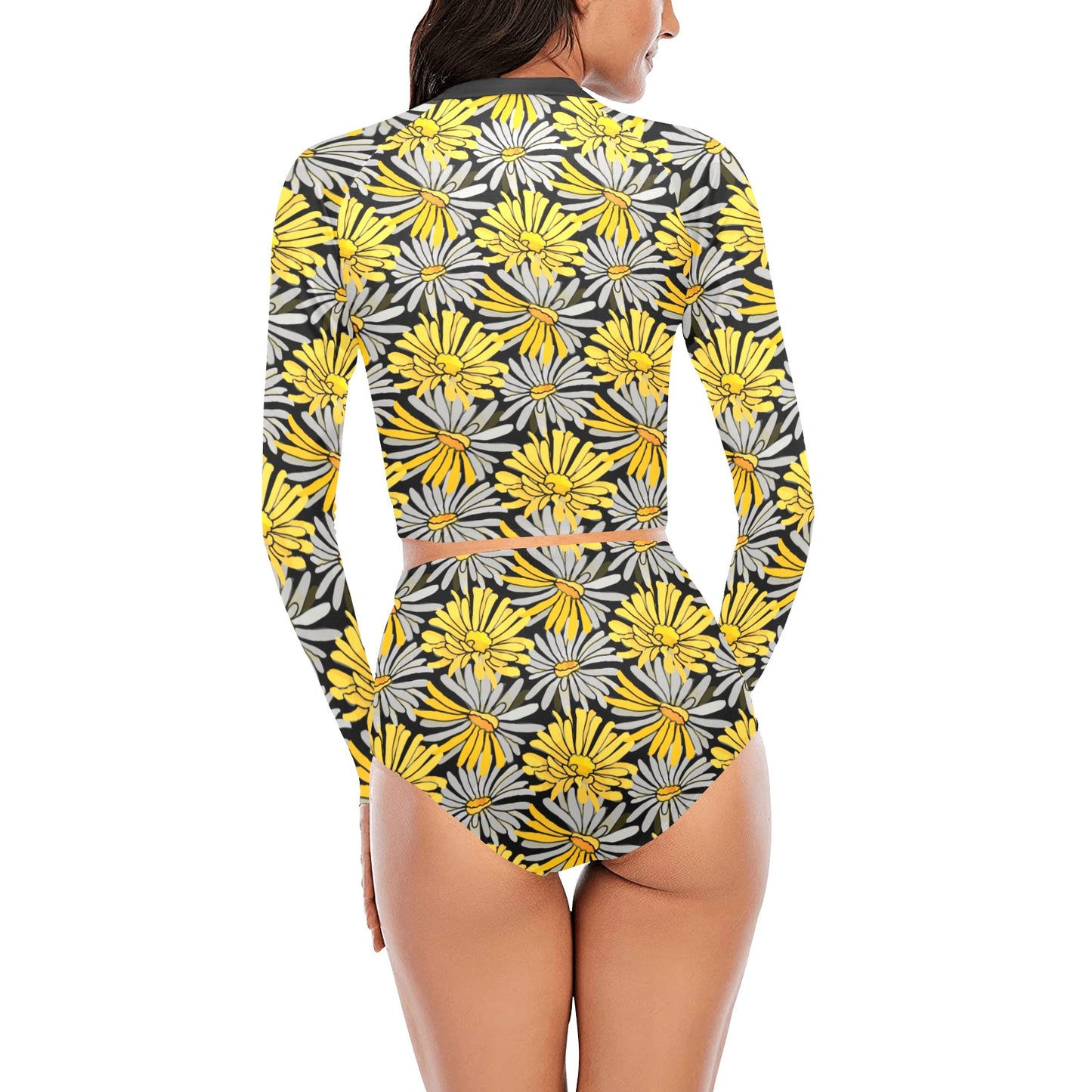 Yellow Pop Floral Long Sleeve Swimsuit Set