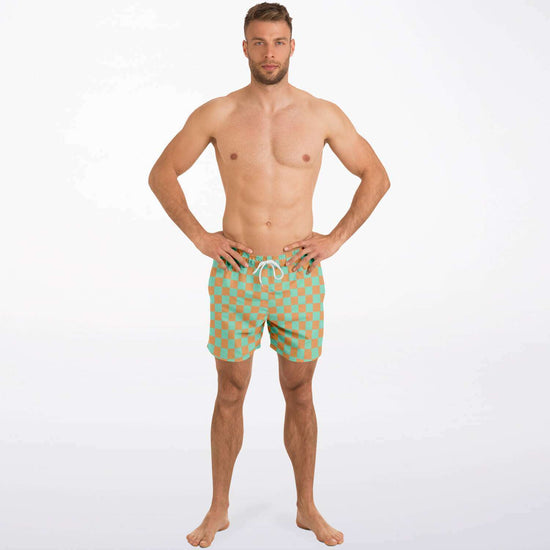 Green & Orange Check Swim Shorts