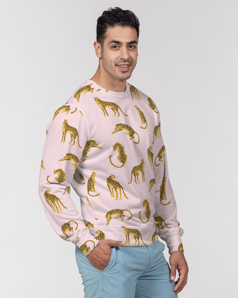 Pink Leopards Men's French Terry Pullover Sweatshirt