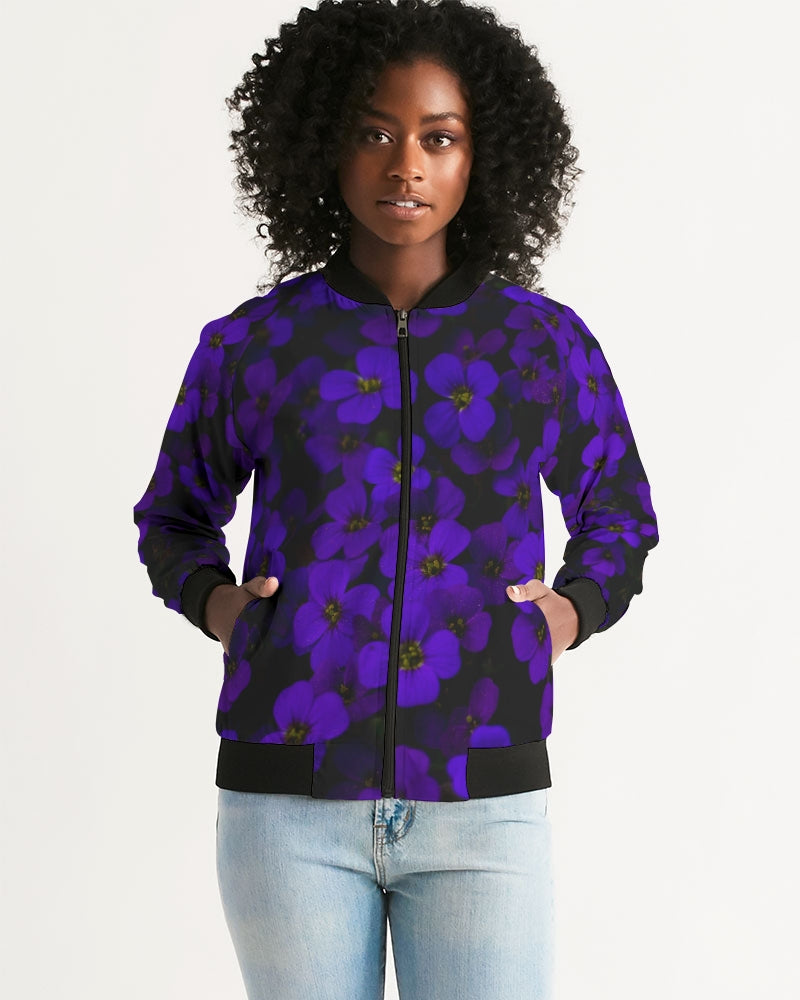 Midnight Purple Floral Women's Bomber Jacket