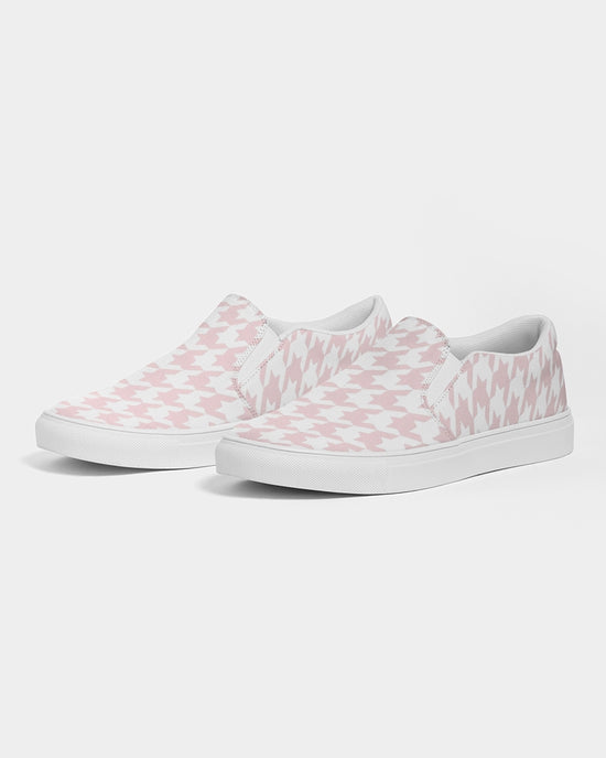 Pale Pink Large Houndstooth Women's Slip-On Canvas Shoe