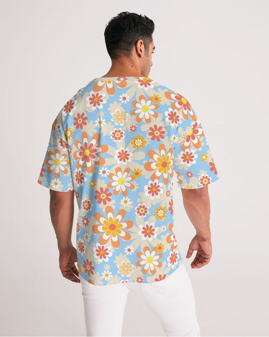 Blue Blooming Mod Floral Men's Premium Heavyweight Tee