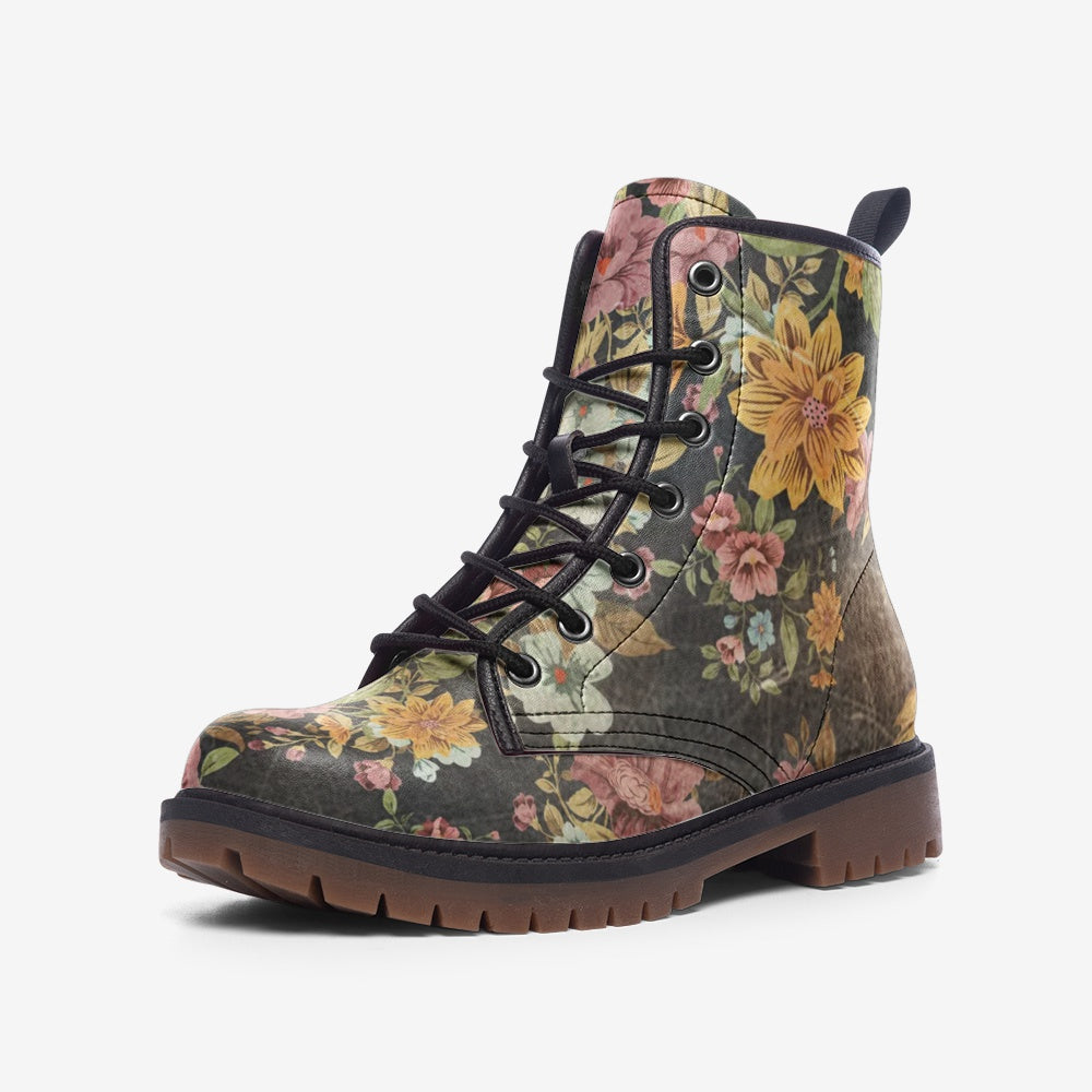 Old Vintage Flowers Lace Up Boots