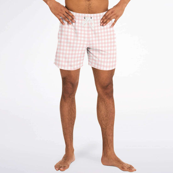 Pale Pink Gingham Check Swim Shorts