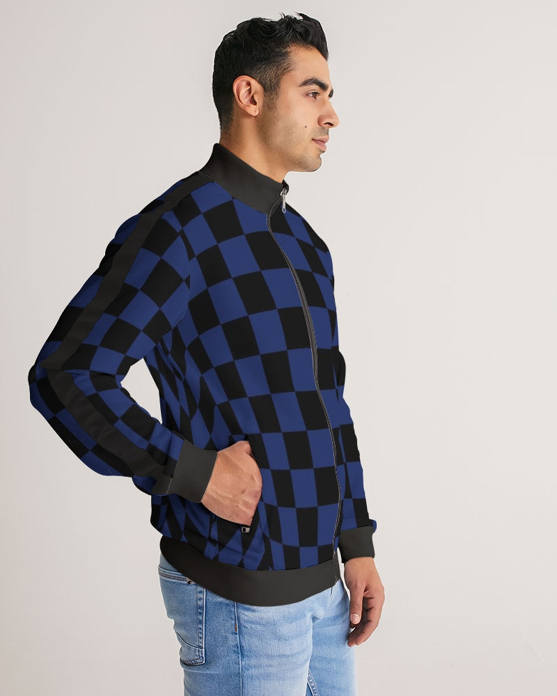 Black & Blue Check Men's Stripe-Sleeve Track Jacket