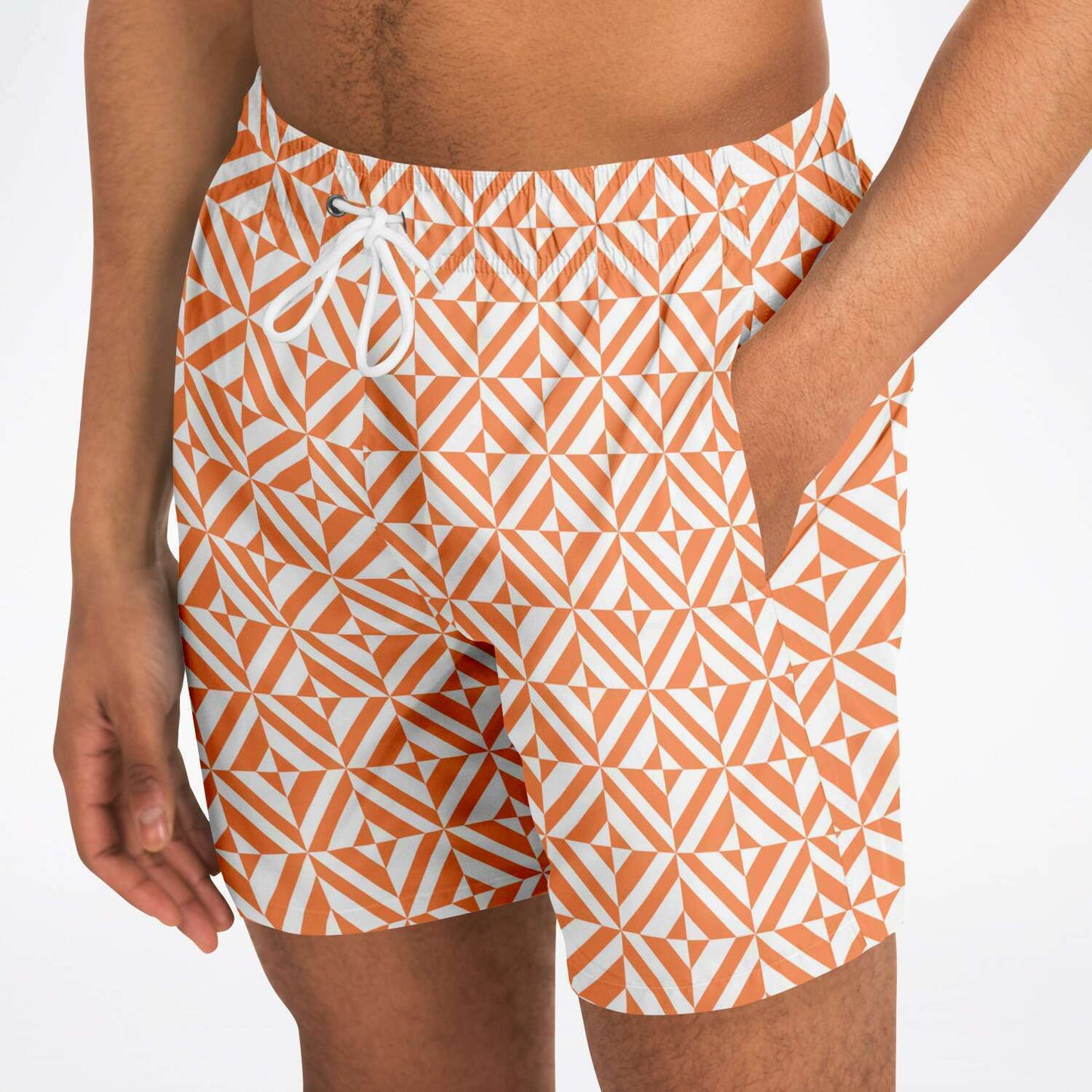 Orange Geometric Pattern Swim Shorts