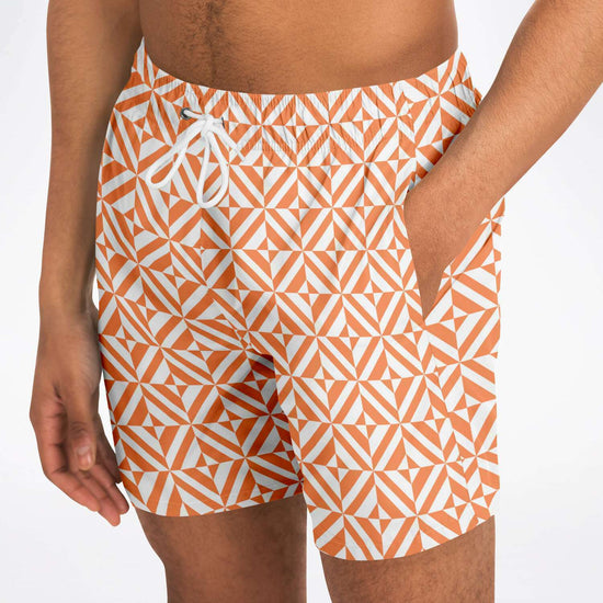 Orange Geometric Pattern Swim Shorts