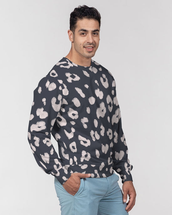 Charcoal Vanilla Leopard Print Men's French Terry Pullover Sweatshirt