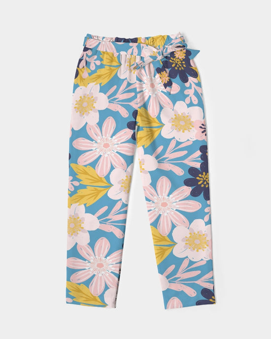 Load image into Gallery viewer, Blue Frisky Floral Women&amp;#39;s Belted Tapered Pants
