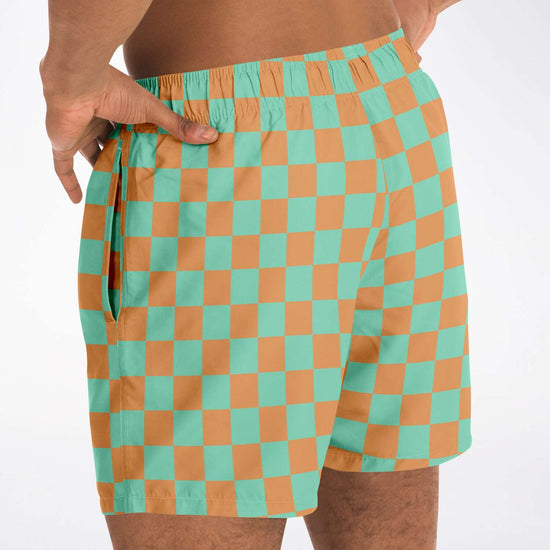 Green & Orange Check Swim Shorts