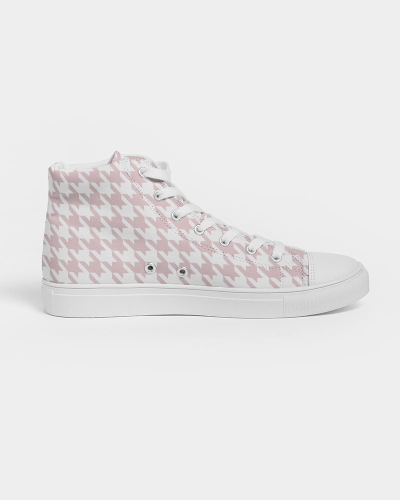 Pale Pink Large Houndstooth Women's Hightop Canvas Shoe