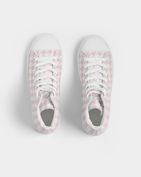 Pale Pink Large Houndstooth Women's Hightop Canvas Shoe