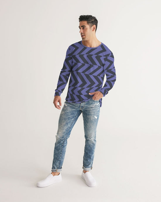 Blue Violet & Charcoal Abstract Striped Men's Long Sleeve Tee Shirt