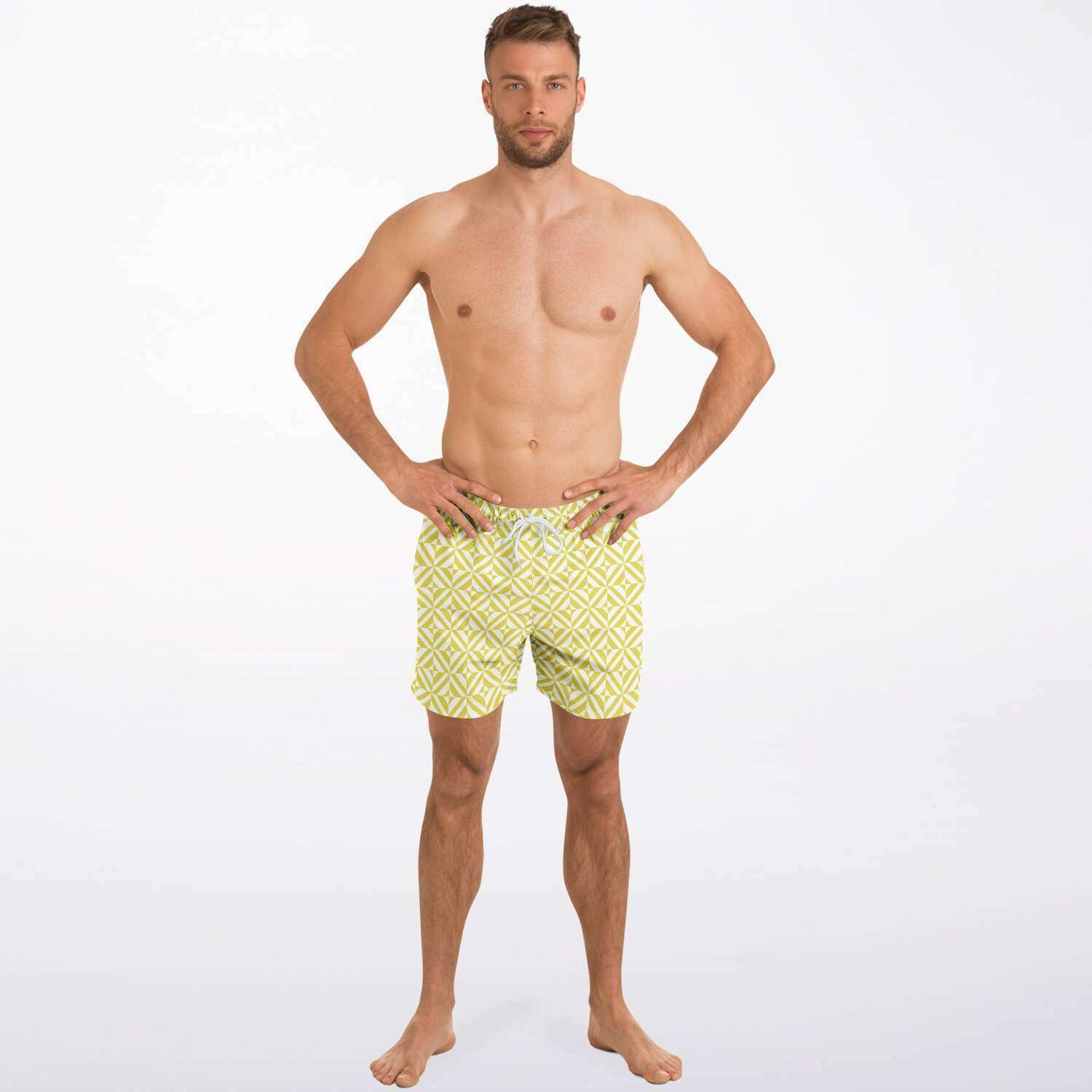 Yellow Geometric Pattern Swim Shorts