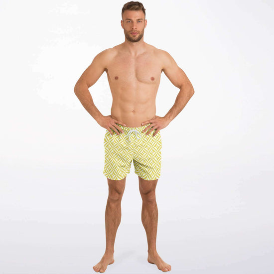 Yellow Geometric Pattern Swim Shorts