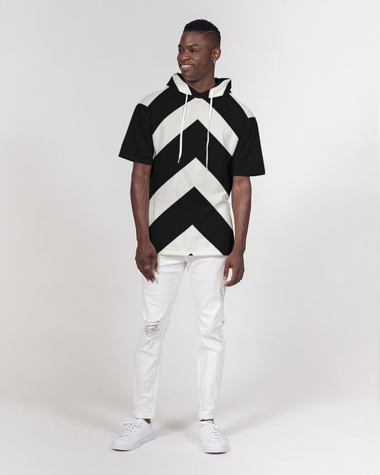 Black & White Stripe Premium Heavyweight Short Sleeve Hoodie