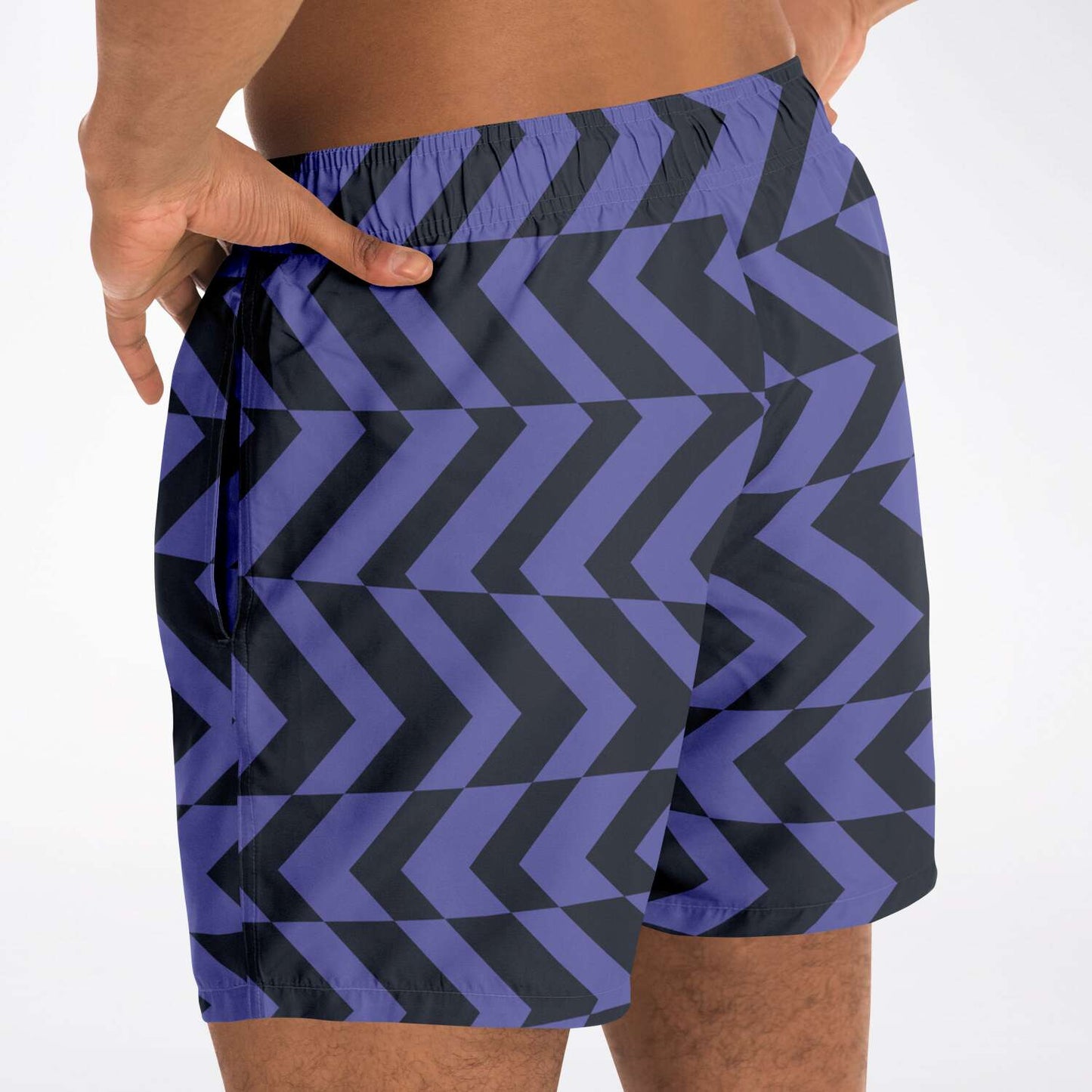 Blue Violet & Charcoal Abstract Striped Swim Shorts