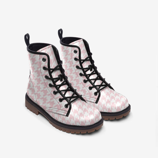 Load image into Gallery viewer, Pale Pink Houndstooth Check Lace Up Boots

